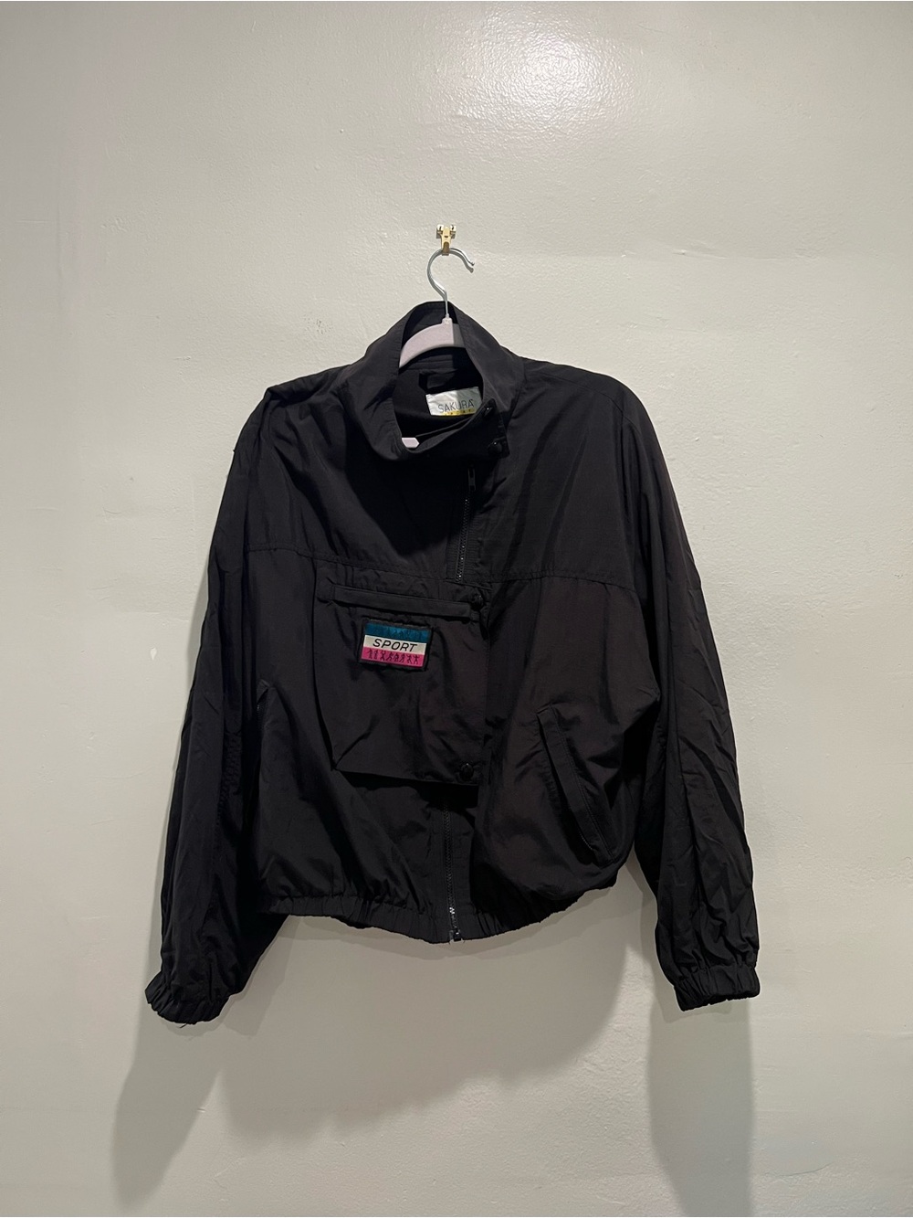 Sakura Black Bomber Jacket with Colorblock Badge